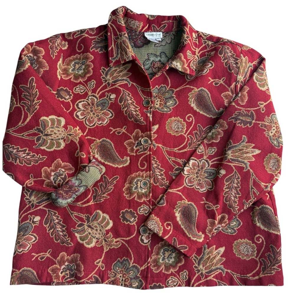 Coldwater Creek Floral Paisley Tapestry Jacket XL Woven Button Front USA Made